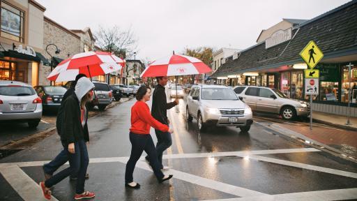 Students walking through downtown Naperville